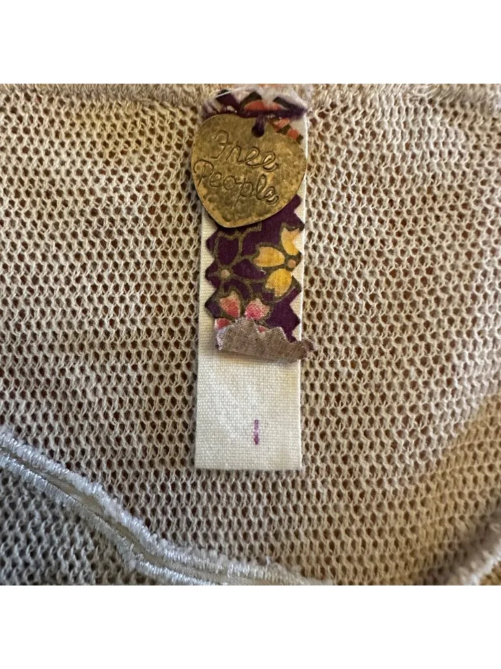 Free People Vintage Y2K Tunic Cream Orange Ombre Tie Waist Floral Appliques